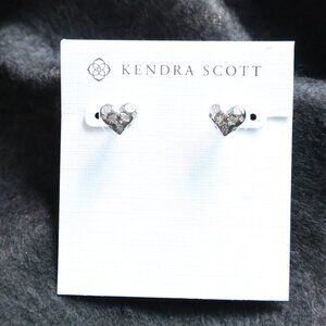 Kendra Scott Holland Silver Heart Stud Earrings White CZ